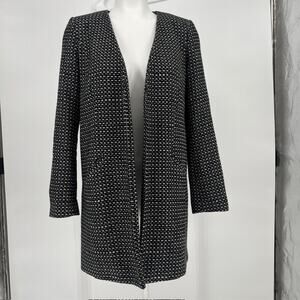 Halogen Black White Classic Tweed Open Front Longline Jacket Quiet Luxury Small